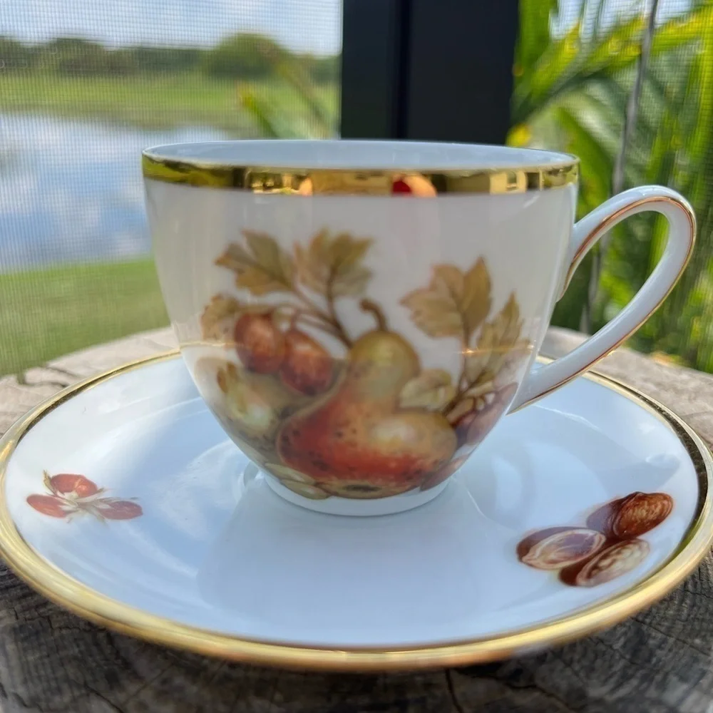 Vintage Schmid Germany Demitasse Cup & Saucer Fruit Design